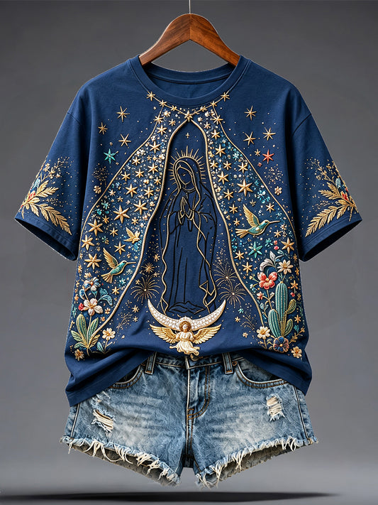 Camiseta estampada para mujer con la Asunción de Nuestra Señora de Guadalupe