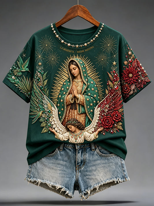 Camiseta estampada para mujer con la Asunción de Nuestra Señora de Guadalupe