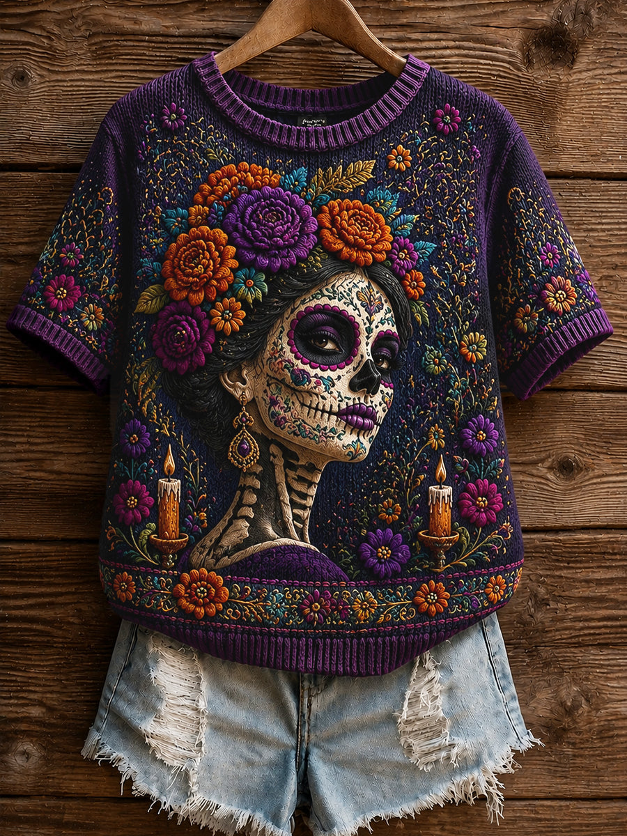 Vintage Day of the Dead Catrina Floral camiseta casual
