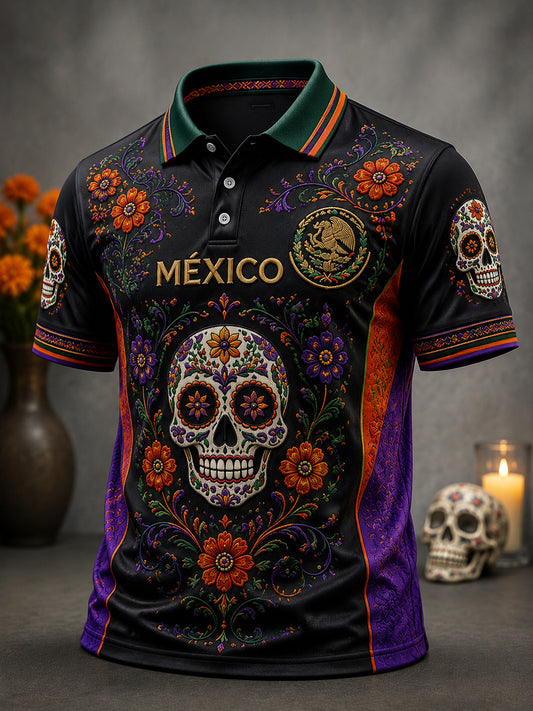 Polo Día mexicano del vintage del cráneo muerto