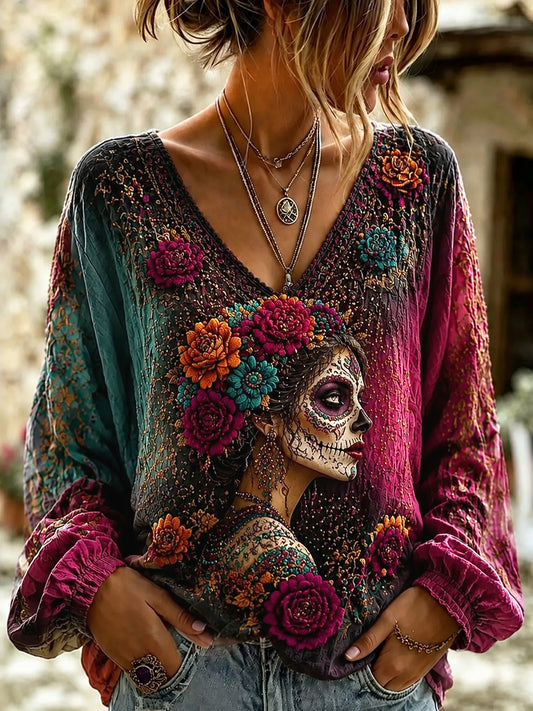 Top Vintage Day of the Dead Catrina para mujer