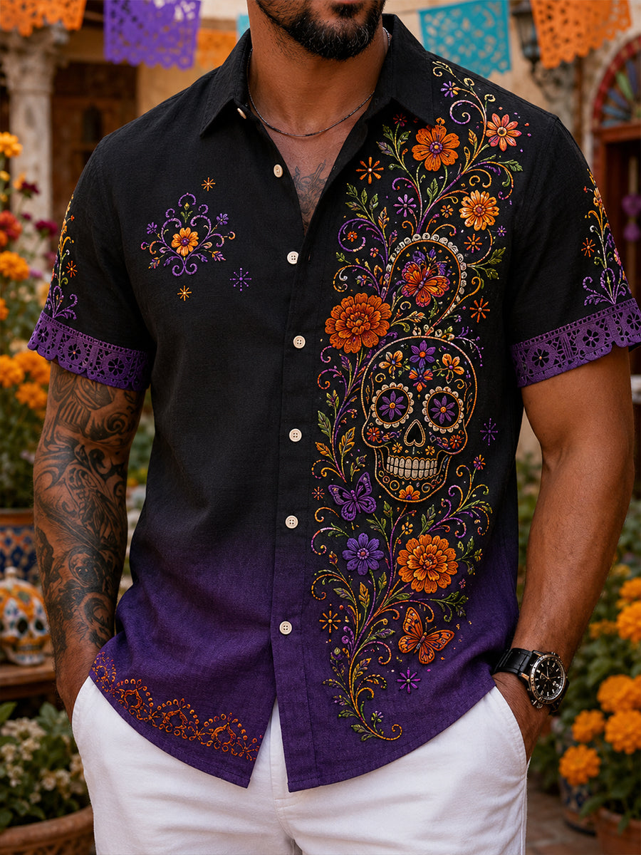 Día mexicano de los hombres de los elementos culturales muertos impresión del arte camisa de manga corta