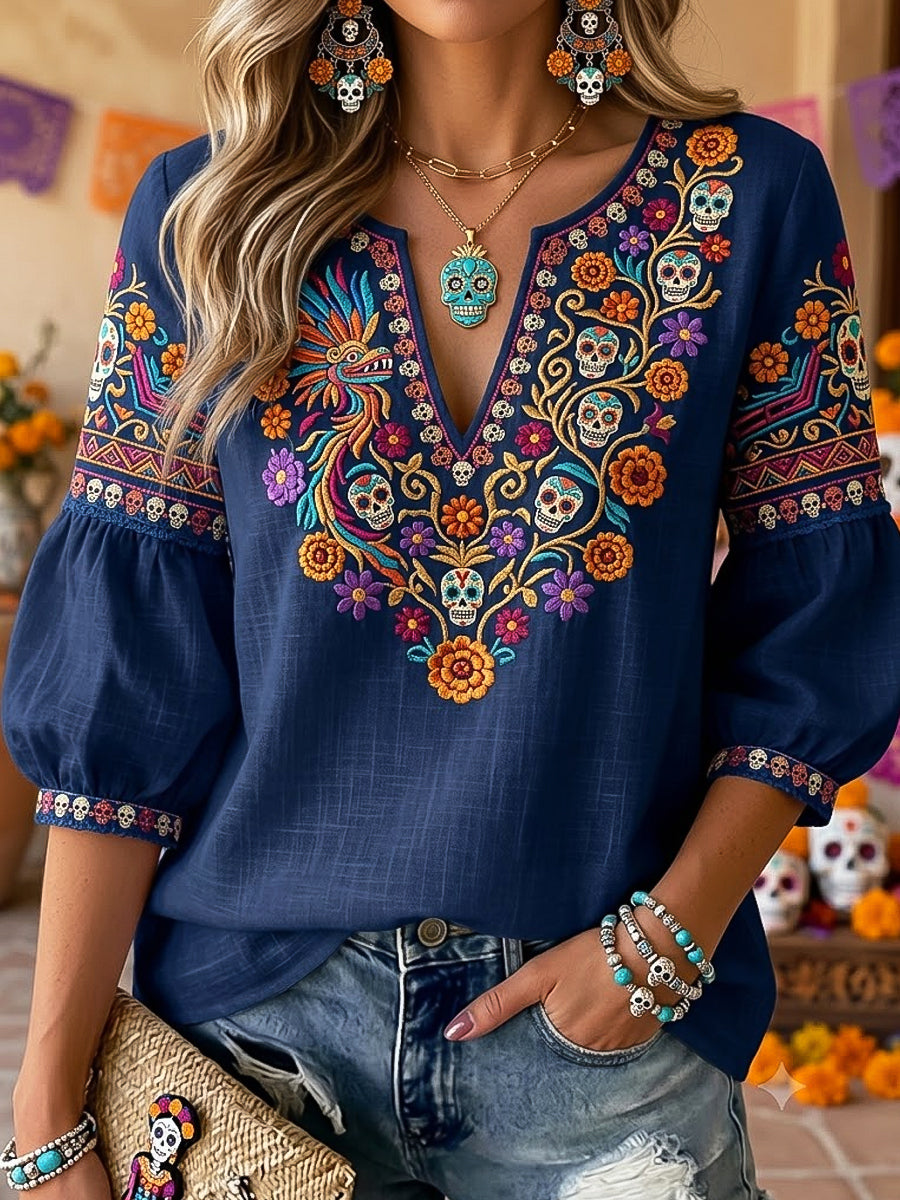Camisa floral del cráneo del azúcar de las mujeres