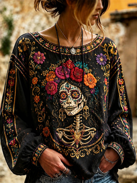 Top con gráfico floral para mujer Esqueleto elegante