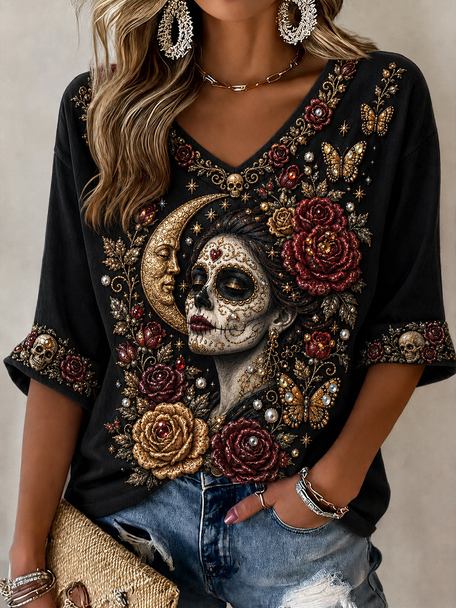 Camiseta Catrina inspirada arte popular mexicano