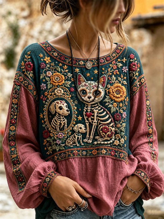 Top floral del gráfico de la señora Esqueleto animal elegante