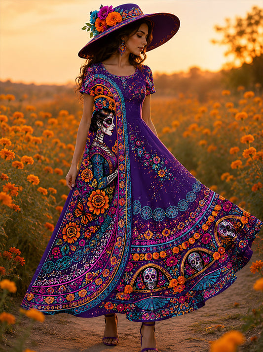 Día de las mujeres mexicanas del festival muerto-vestido temático de la impresión del arte