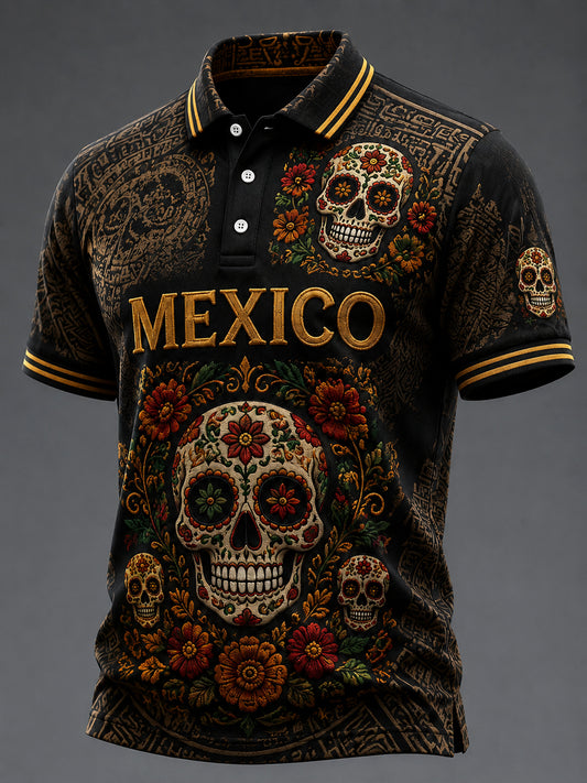 Vintage Day of the Dead Sugar Skull Casual Polo