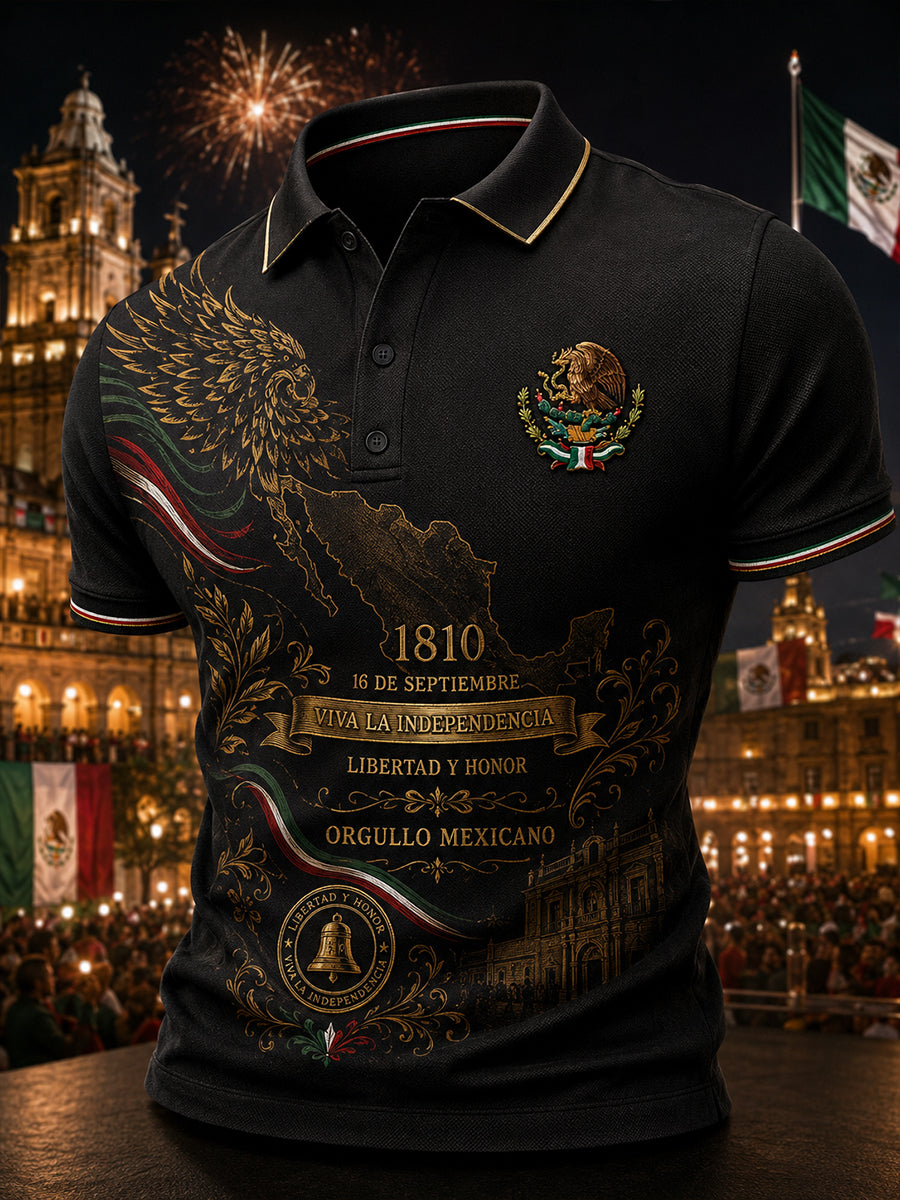 Camisa polo de manga corta para hombre con estampado conmemorativo del Día de la Independencia
