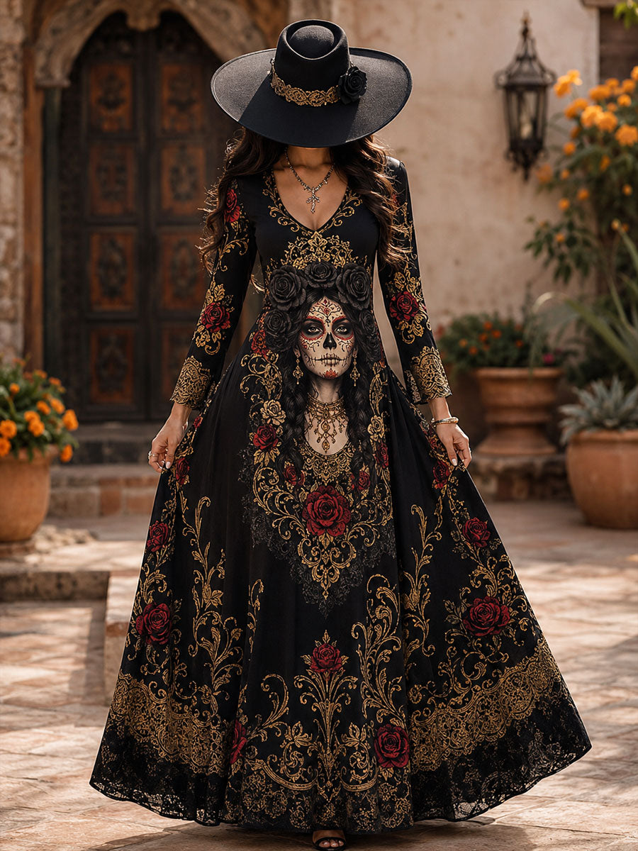 Vestido elegante del cráneo de Catrina de las mujeres