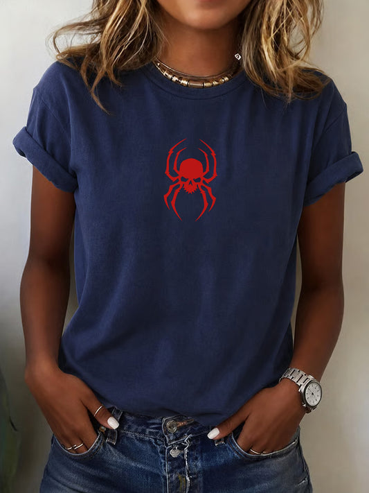 Camiseta casual con estampado de araña para mujer