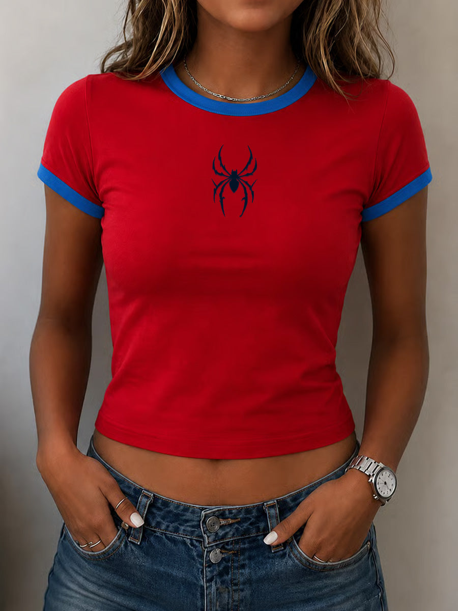 Camiseta informal con estampado de araña para mujer