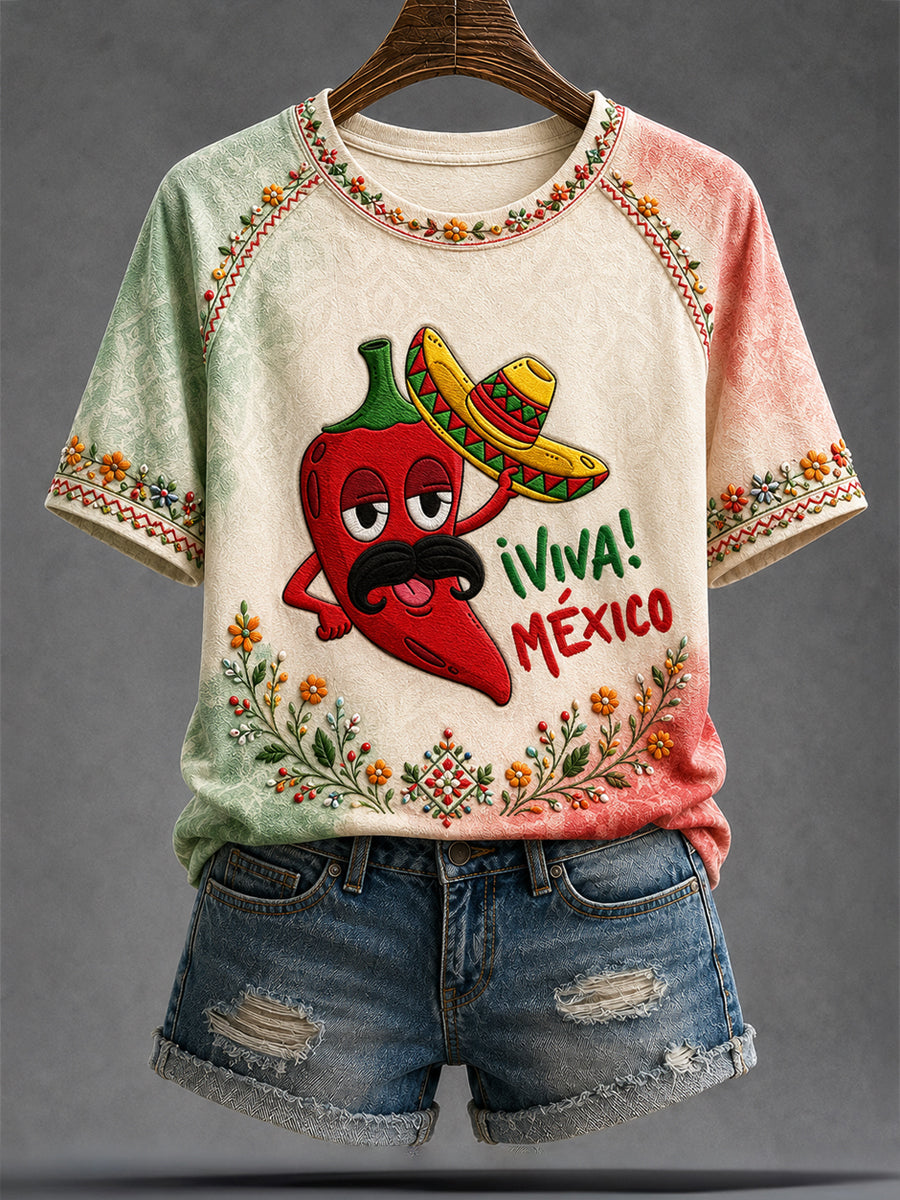 Camiseta estampada del día de la independencia de México para mujer