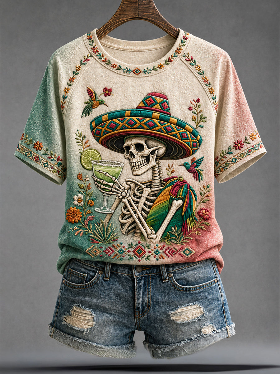 Camiseta estampada con diseño artístico del Día de la Independencia de México para mujer