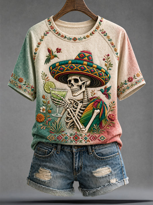 Camiseta estampada con diseño artístico del Día de la Independencia de México para mujer