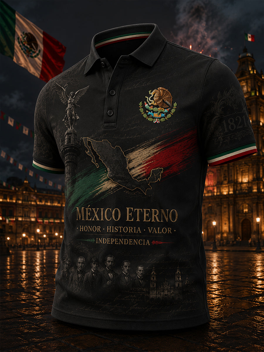 Polo de manga corta para hombre con estampado temático del Día de la Independencia