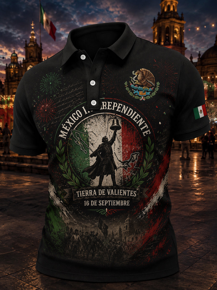 Polo de manga corta con estampado temático del Día de la Independencia para hombre