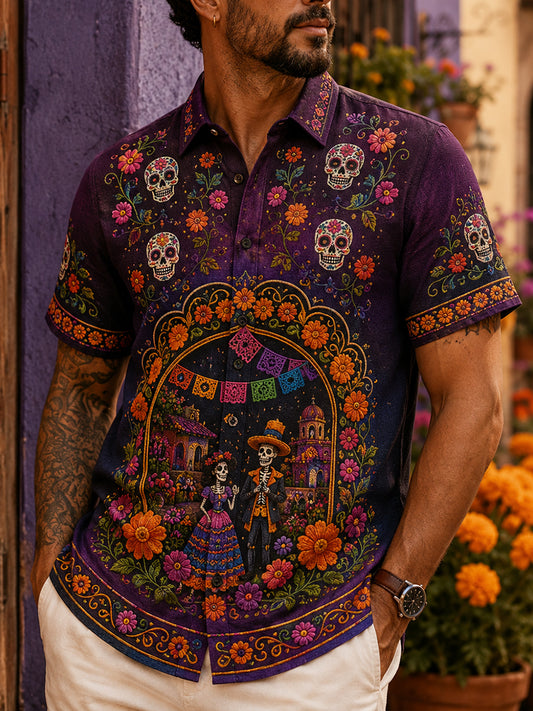 Día mexicano de los hombres del festival muerto-camiseta de manga corta de la impresión del arte temático