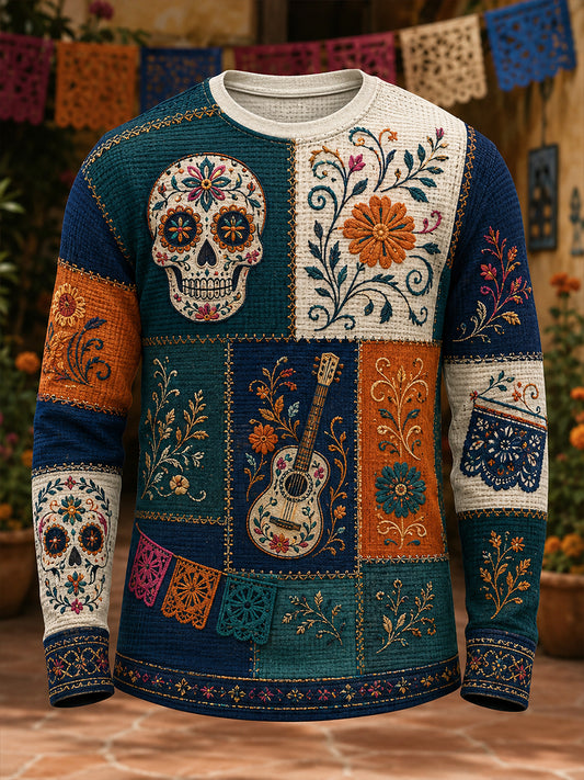 Día mexicano de los hombres del festival muerto-camiseta de manga larga temática de impresión de arte