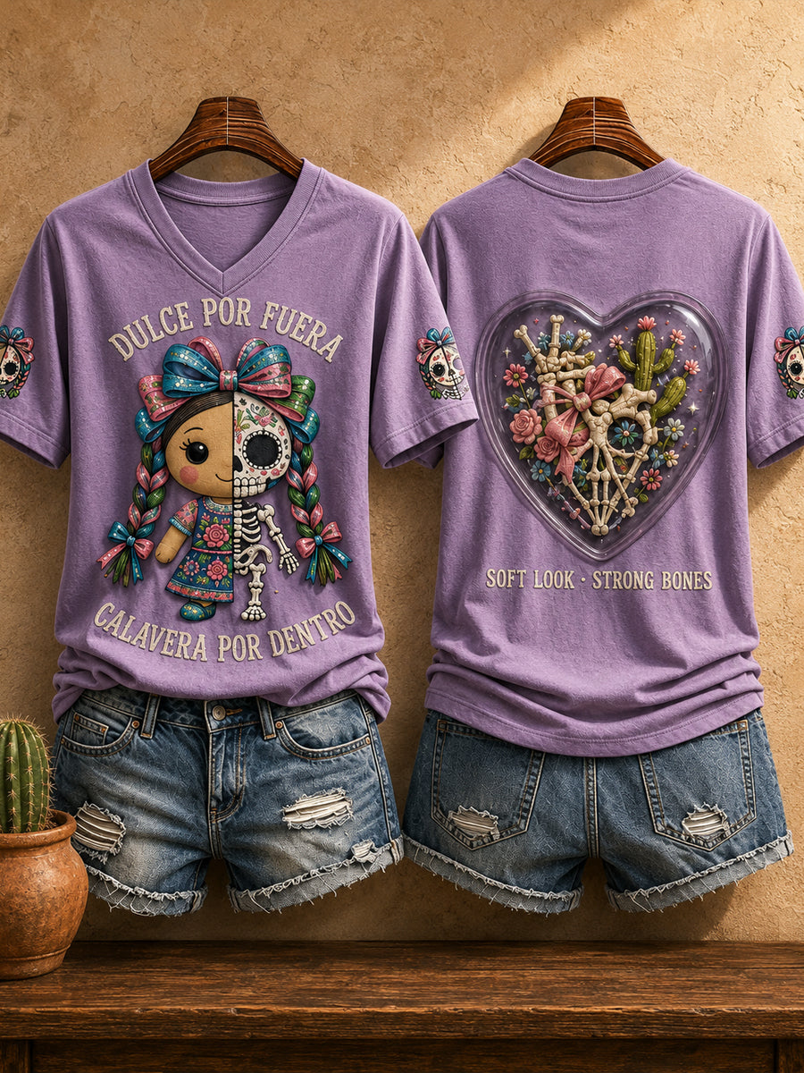 Camiseta estampada con diseño artístico del Día de la Independencia de México para mujer