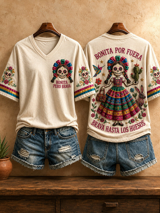 Camiseta estampada con diseño artístico del Día de la Independencia de México para mujer