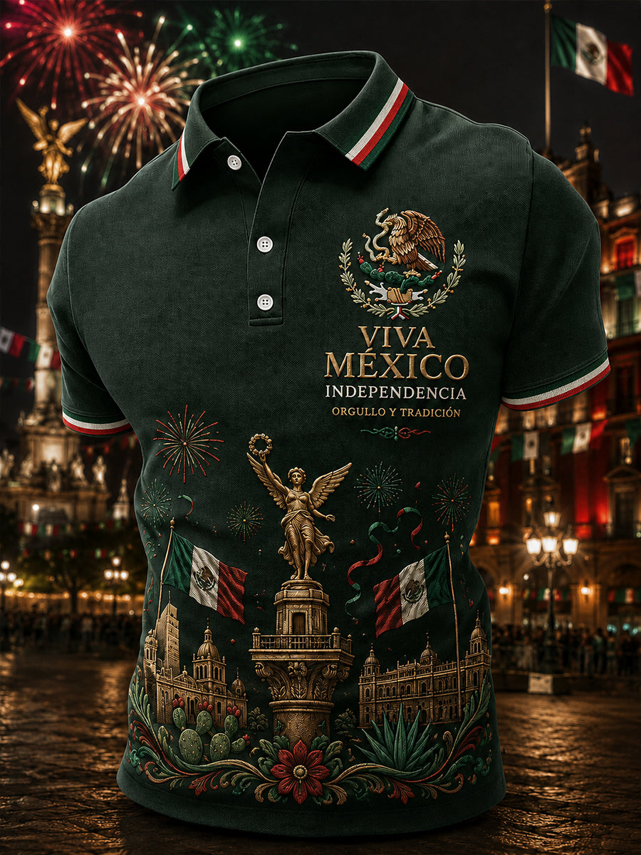 Polo de manga corta para hombre con estampado temático del Día de la Independencia