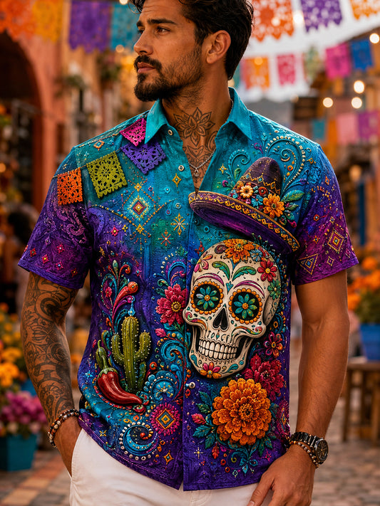 Camisa Hombre Mexico's Day Of The Dead Manga Corta