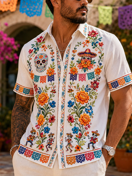 Camiseta de manga corta para hombre con diseño del Día de los Muertos de México
