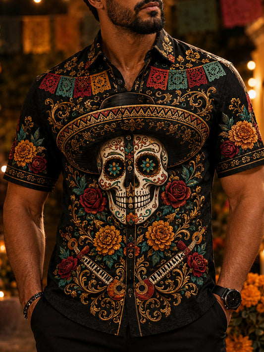 Camiseta de manga corta para hombre con diseño del Día de los Muertos de México