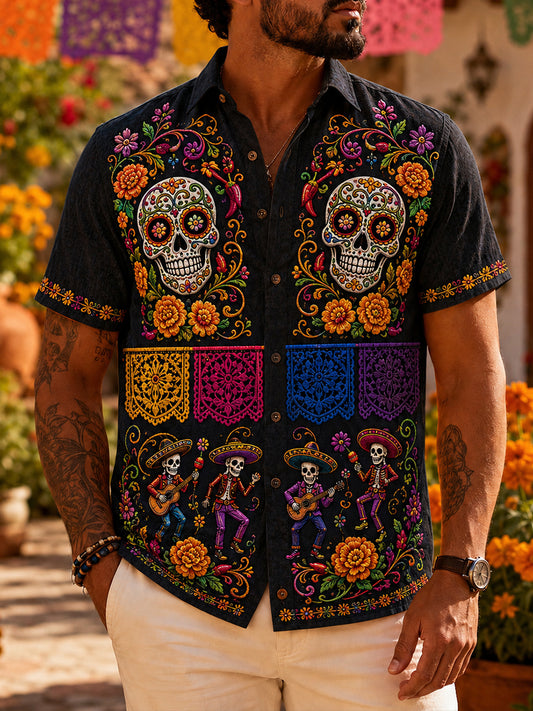 Camiseta de manga corta para hombre con diseño del Día de los Muertos de México