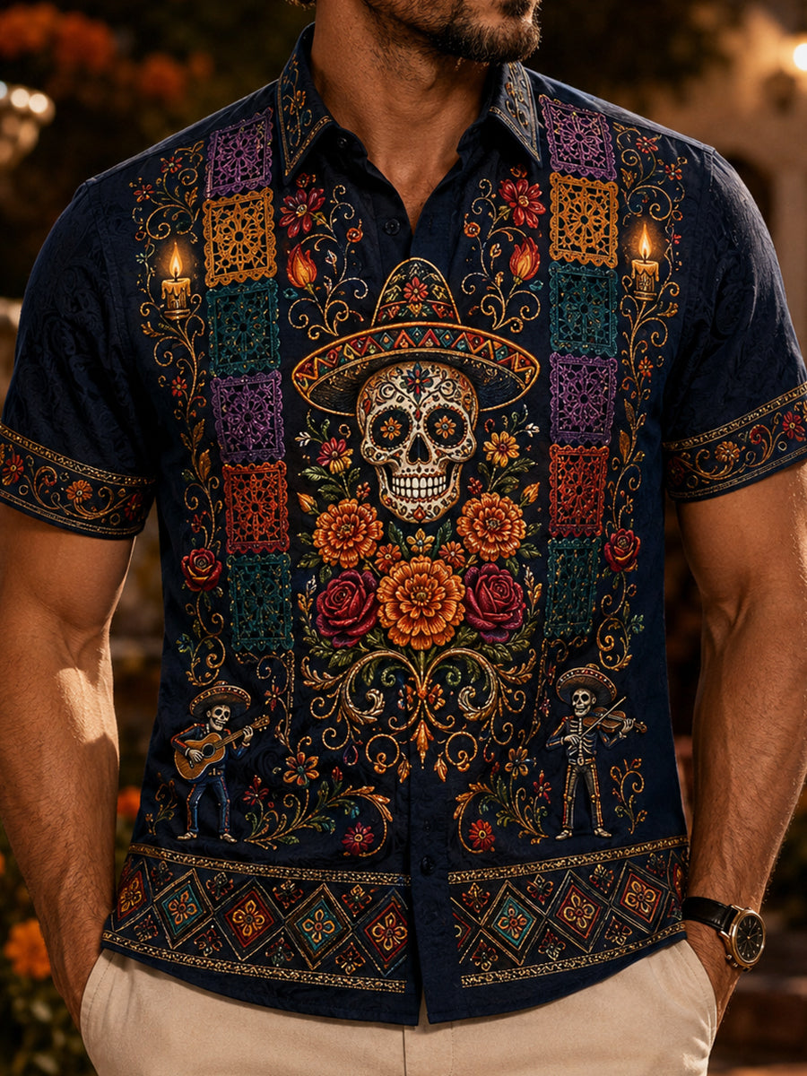 Camiseta de manga corta para hombre con diseño del Día de los Muertos de México