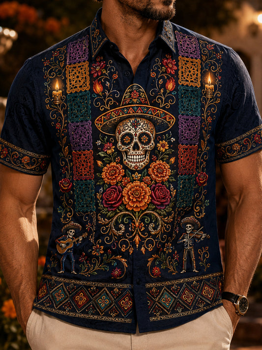 Camiseta de manga corta para hombre con diseño del Día de los Muertos de México
