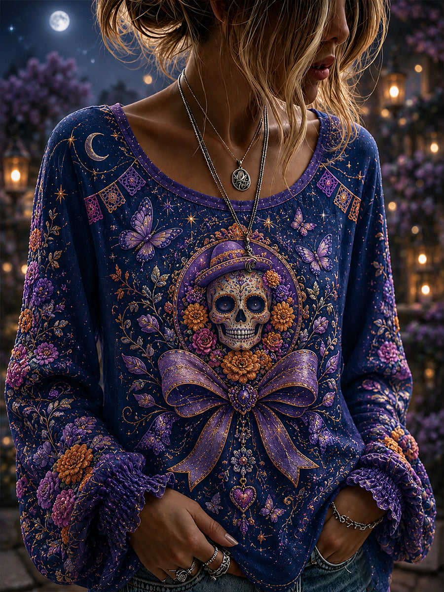Camisa de algodón y lino para mujer del Día de los Muertos de México