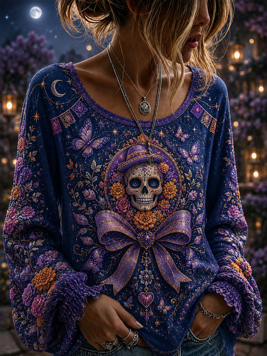 Camisa de algodón y lino para mujer del Día de los Muertos de México