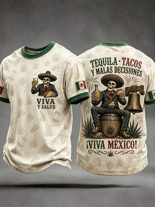 Camiseta estampada con diseño del Día de la Independencia de México de 1810 para hombre