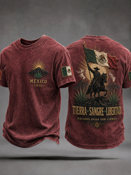 Camiseta estampada con diseño del Día de la Independencia de México de 1810 para hombre