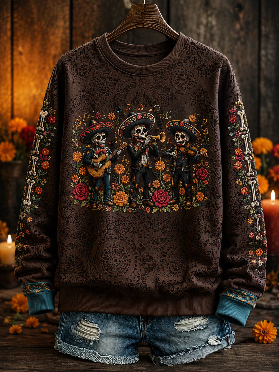 Sudadera estampada con arte del Día de los Muertos mexicano para mujer