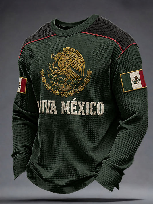 Hombres Día de la Independencia de México Arte Impreso Waffle Sudadera