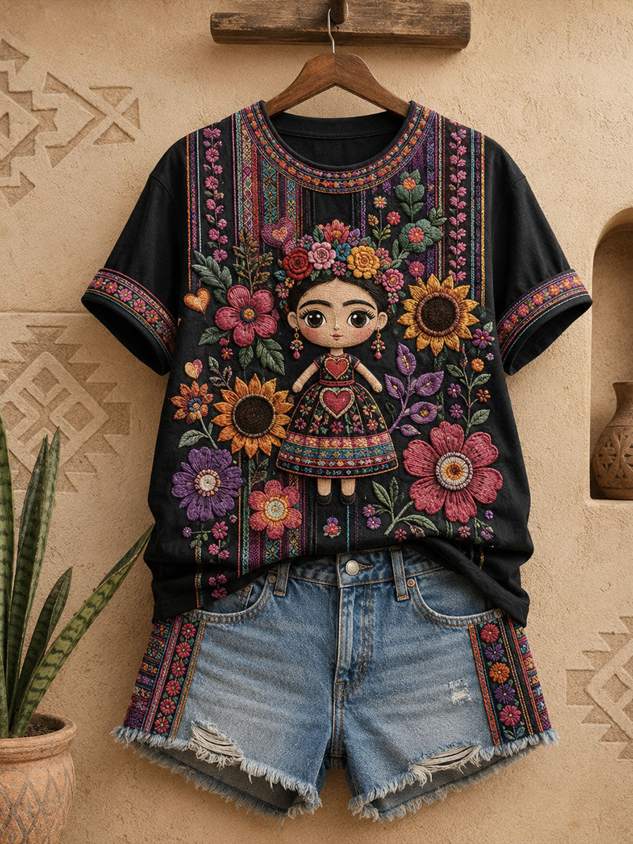 Camiseta estampada con diseño artístico del Día de la Independencia de México para mujer