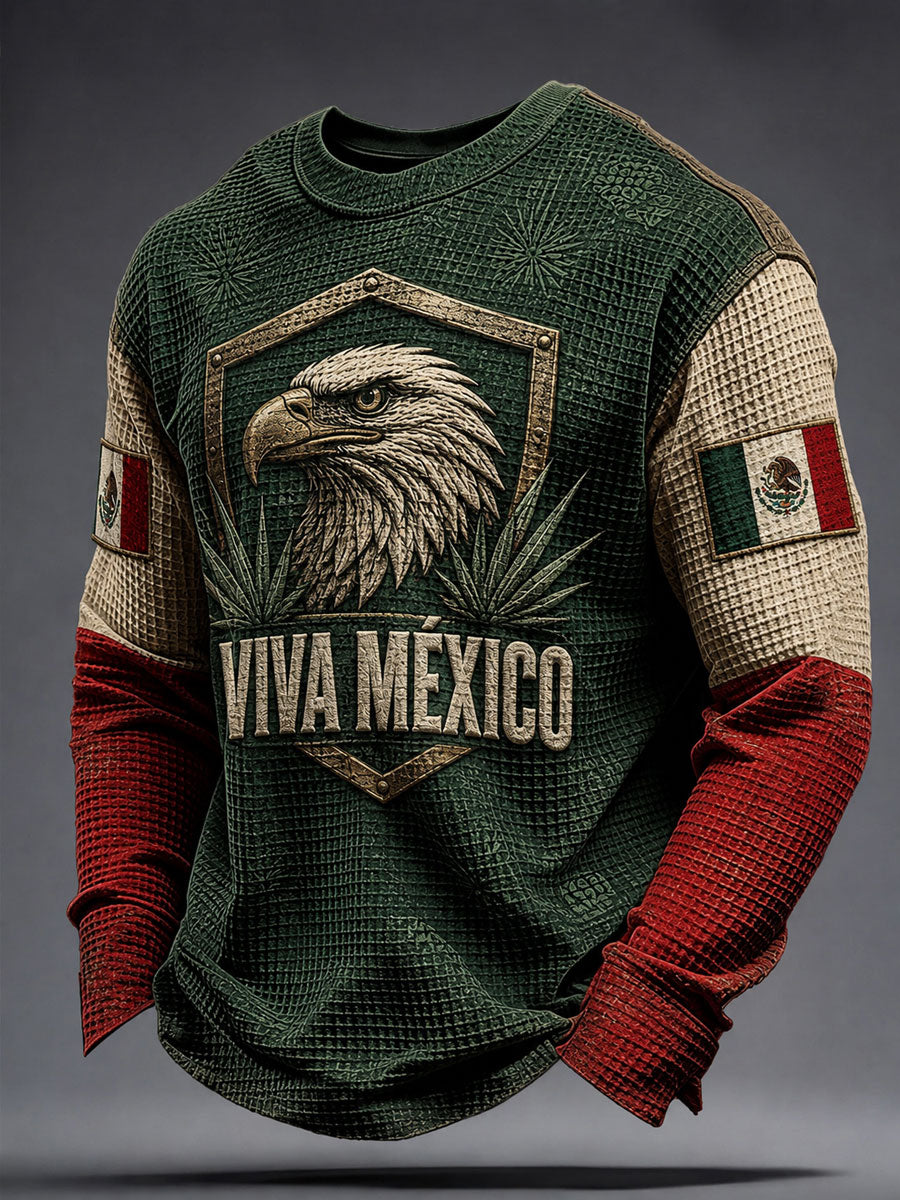 Hombres Día de la Independencia de México Arte Impreso Waffle Sudadera