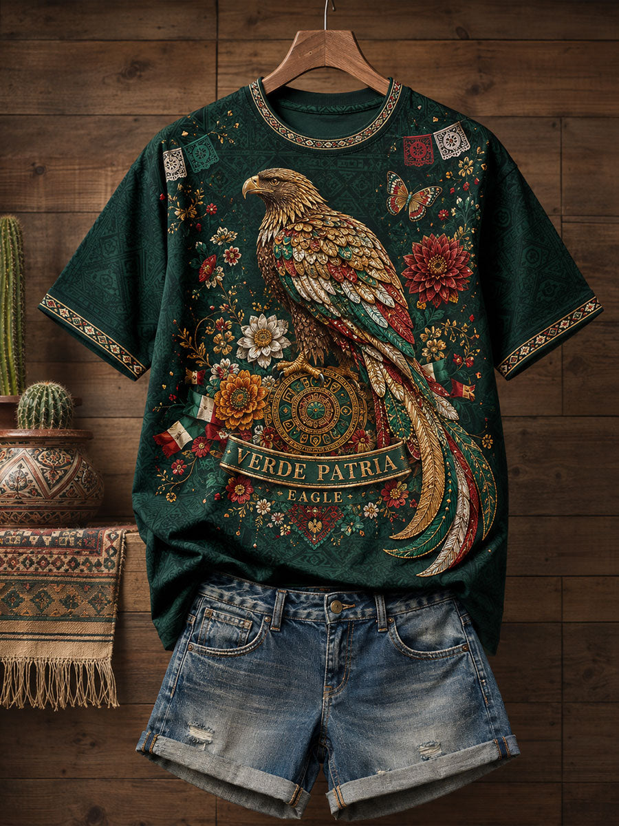 Camiseta estampada con diseño artístico del Día de la Independencia de México para mujer