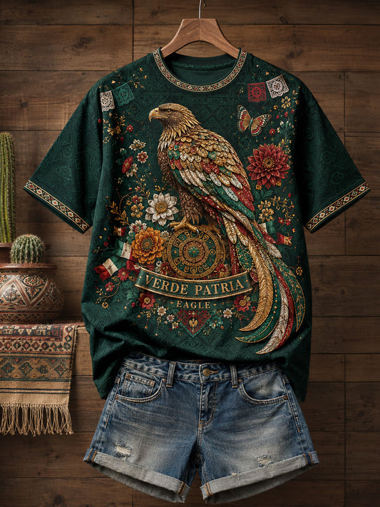 Camiseta estampada con diseño artístico del Día de la Independencia de México para mujer