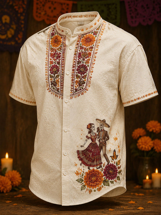 Día de México de los hombres del arte muerto impreso camisa de lino