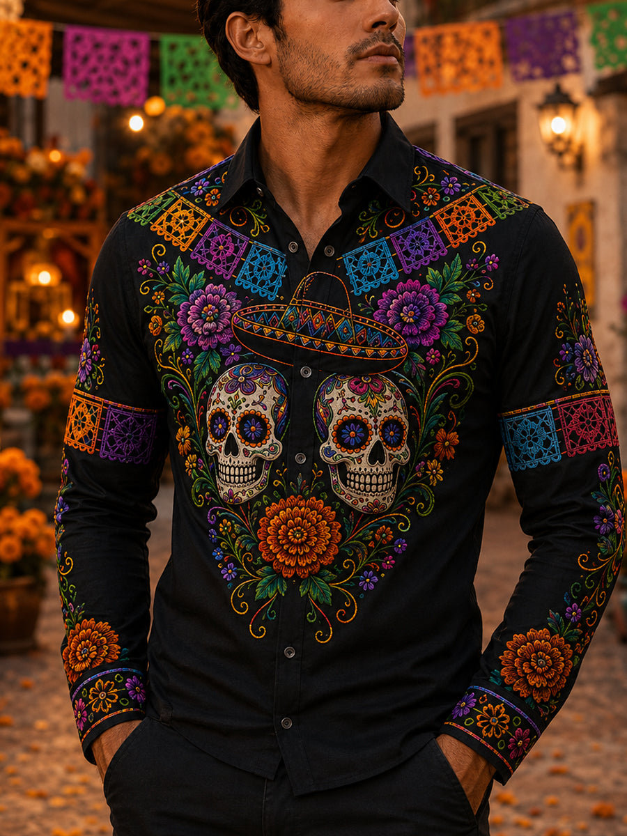 Camisa de waffle para hombre con diseño del Día de los Muertos de México