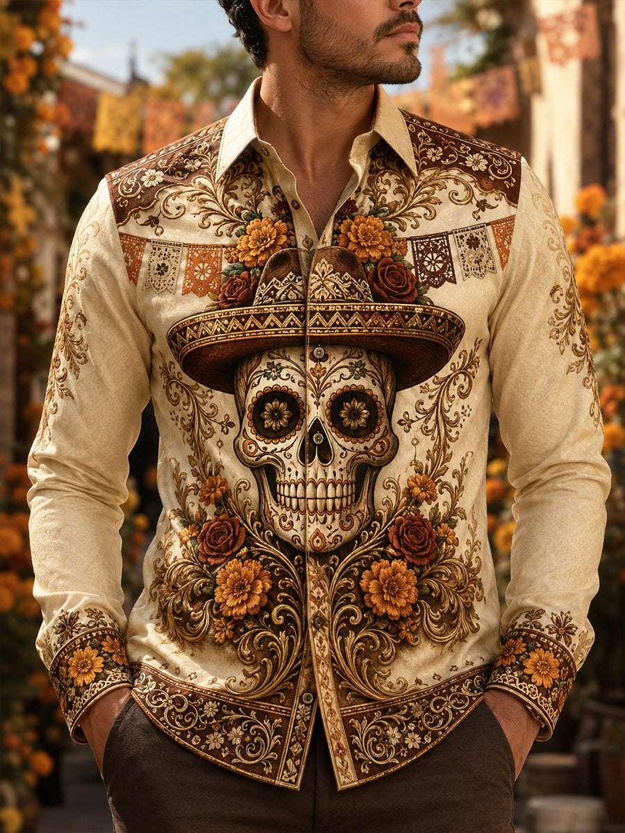 Camisa de waffle para hombre con diseño del Día de los Muertos de México