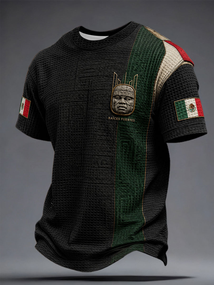 Camiseta de waffle estampada con diseño del Día de la Independencia de México para hombre