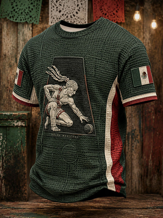 Camiseta de waffle estampada con diseño del Día de la Independencia de México para hombre
