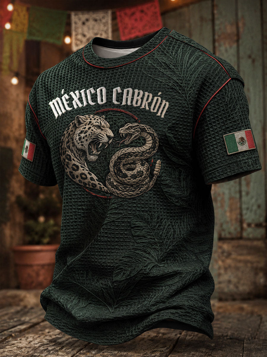 Hombres México Día de la Independencia Arte Impreso Waffle Camiseta