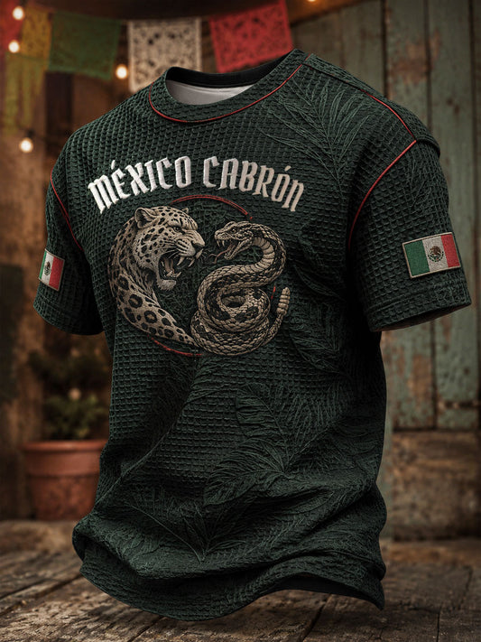 Hombres México Día de la Independencia Arte Impreso Waffle Camiseta