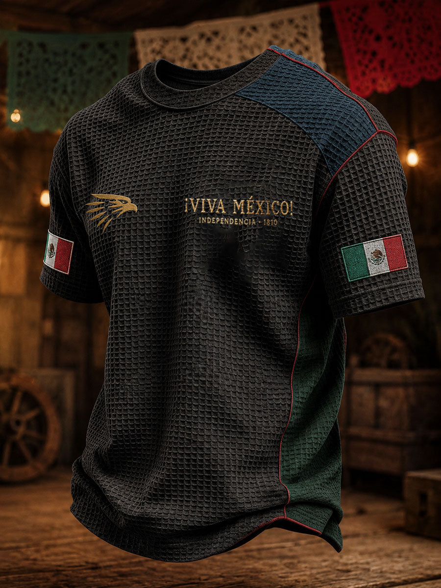 Camiseta de waffle estampada con diseño del Día de la Independencia de México para hombre